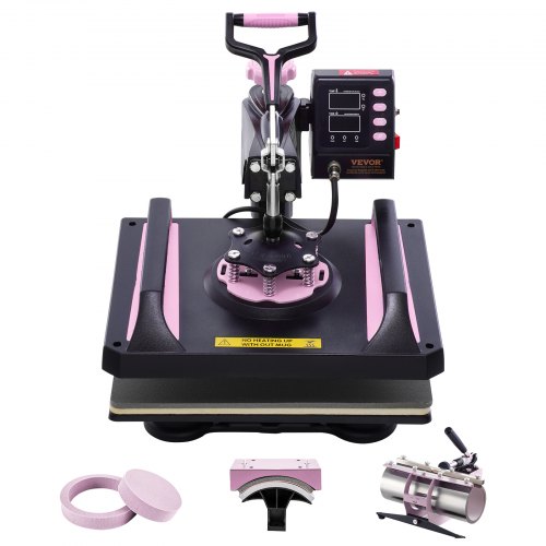 

VEVOR 5 in 1 Heat Press Machine 12x15 in 30oz Tumbler Press T-Shirts Black+Pink
