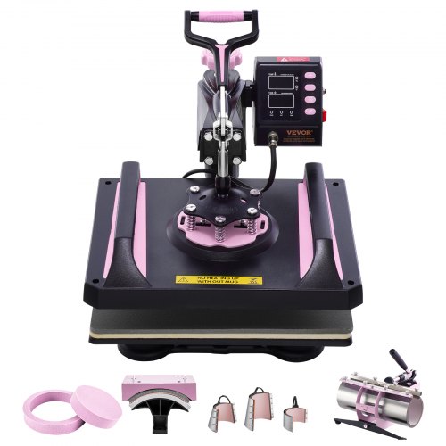 

VEVOR 8 in 1 Heat Press Machine 12x15 in 30oz Tumbler Press T-Shirts Black+Pink