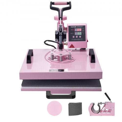 

VEVOR Heat Press Machine, 38x38 cm, 5 in 1 Heat Transfer Machine with 30 oz Tumbler Press, 360° Swing Away T-Shirt Pressing, Digital Precise Control, for T-Shirts/Mugs/Hats/Plates, Pink
