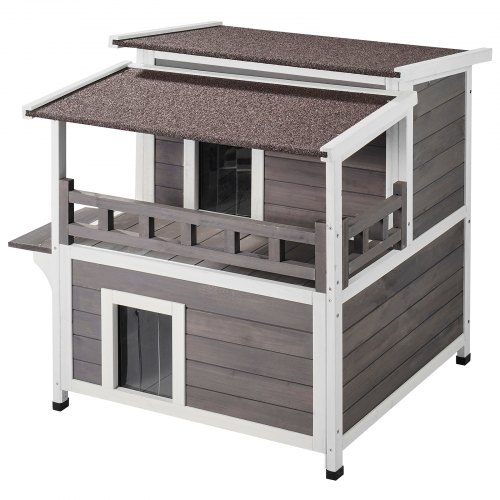 

VEVOR Outdoor Cat House 2-story Wooden Feral Cat Shelter with Balcony & Roof