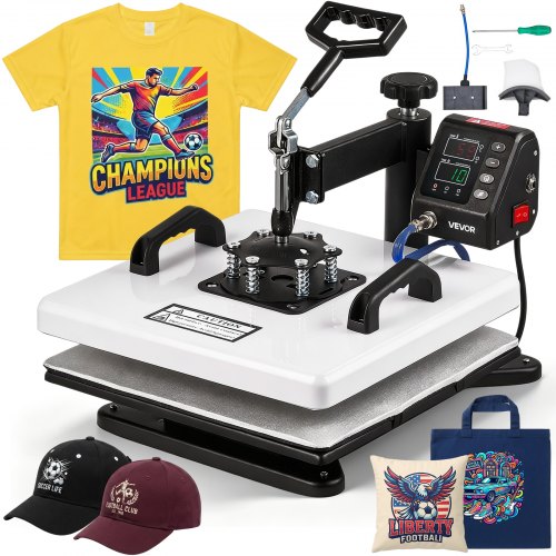 VEVOR Heat Press Machine 38 x 38 cm 2-in-1 Combo Sublimation Press Machine, 360° Swing Away, Heat Up Fast and Even, Digital Precise Time and Temperature Control, for T-Shirts, Pillowcases, and Hats