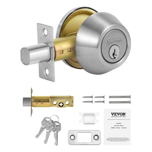 

Deadbolt Lock Round Single Cylinder Dead Bolt Keyed 1 Side Satin Nickel 3 Keys