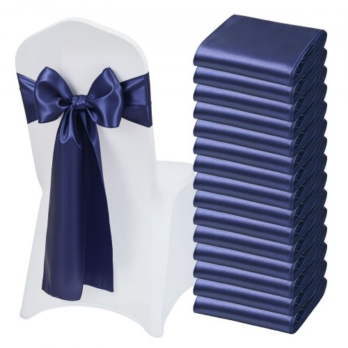 

VEVOR Satin Chair Sashes Bows, 50PCS Chair Ribbon Ties Back Sash, 7 x 108 inch, Navy Blue Wedding Reception Decoration, for Wedding Ceremony Baby Shower Party Events Banquet Chair Cover Decoration