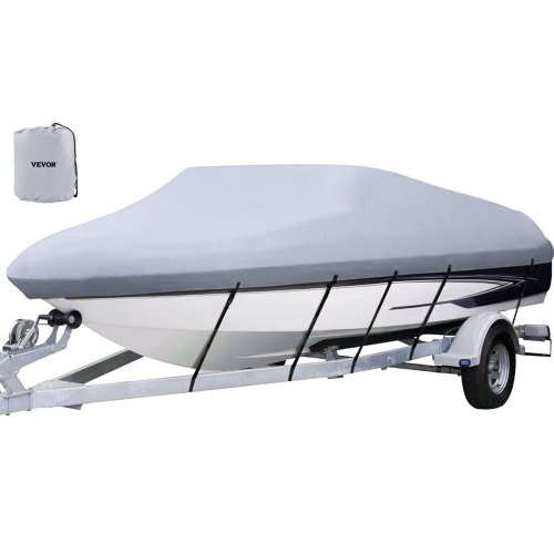 

VEVOR Waterproof Boat Cover, 16'-18.5' Trailerable Boat Cover, Beam Width up to 98" v Hull Cover Heavy Duty 210D Marine Grade Polyester Mooring Cover for Fits V-Hull Boat with 5 Tightening Straps