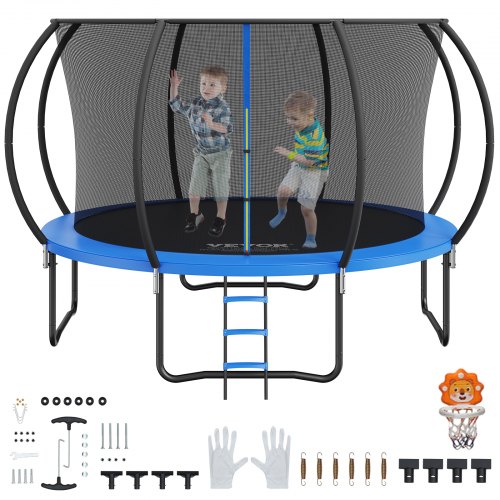 

VEVOR 12FT Trampoline, 400 lbs Trampoline with Enclosure Net, Ladder, and Curved Pole, Heavy Duty Trampoline with Jumping Mat and Spring Cover Padding, Outdoor Recreational Trampolines for Kids Adults