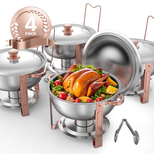 

VEVOR 5 Qt 4 Pack Round Chafing Dish Buffet Set Full-Size Pan Stainless Steel