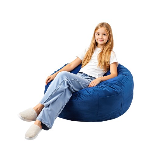 

3 feet Round Bean Bag Chair with Removable Cover & Dutch Velvet Blue