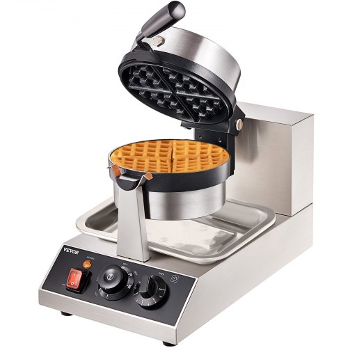 

VEVOR Commerical Round Waffle Maker 1300W Rotatable Non-Stick Waffle Iron 120V