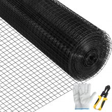 VEVOR Hardware Cloth, 24" x 100' & 1"x1" Mesh Size, Galvanized Steel Vinyl Coated 16 Gauge Chicken Wire Fencing w/A Cutting Plier & A Pair of Fabric Gloves, for Garden Fencing & Pet Enclosures, Black
