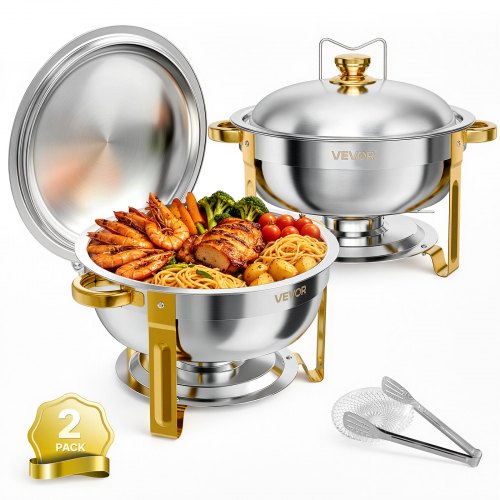 Vevor 2 Packs Chafing Dishes For Buffet Set, 6QT Stainless Steel Chafer, For Banquet Party Wedding Catering Event, Round Stackable Buffet Server And W-image