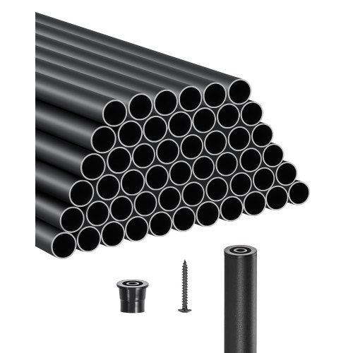 

VEVOR Staircase Balusters 51 Pack, 32 In Aluminum Stair Balusters, 3/4 Inch Water-Proof Round Metal Spindle Railing, Hollow Deck Railing with Rail Caps & Screws for Stairs, Porch, Patio, Matte Black