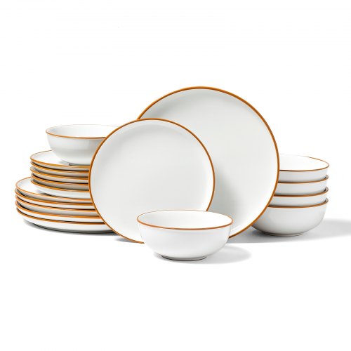 

18 PCS Dinnerware Set Ceramic Plates and Bowls Sets Service for 6 White