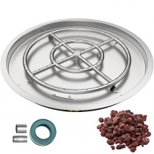 VEVOR Drop in Fire Pit Pan, 31" x 31" Round Fire Pit Burner, Stainless Steel Gas Fire Pan, Fire Pit Burner Pan w/ 1 Pack Volcanic Rock Fire Pit Insert w/ 300K BTU for Keeping Warm w/Family & Friends