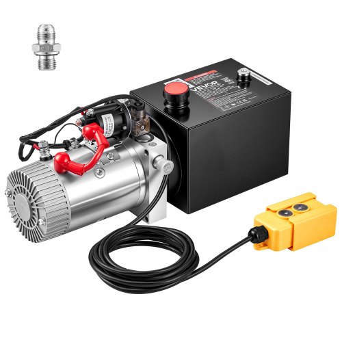 VEVOR 4 Quart Hydraulic Pump, Single Acting Hydraulic Power Unit, 3200 PSI Max Relief Pressure, 0.91 GPM Flow Rate, DC12V 1.6KW Power Unit for Dump Trailer Car Lifting (Horizontal Installation)