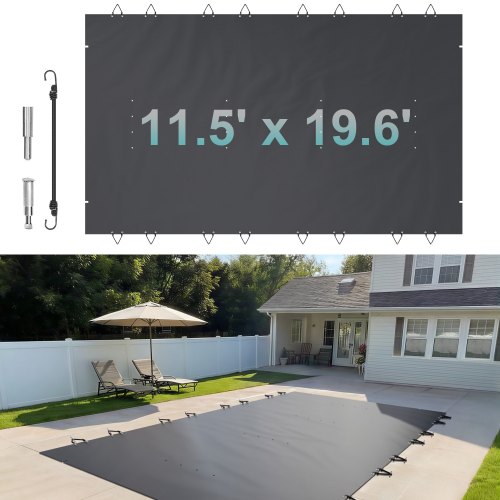 VEVOR Pool Safety Cover Fits 10.5x18.6ft Rectangle Inground Pools, Safety Pool Cover with Drainage Holes, Mesh Pool Cover for Swimming Pool, PVC Winter Safety Cover, Dark Grey