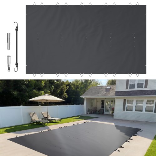 VEVOR Pool Safety Cover, 4x7 m In-ground Pool Cover, Charcoal PVC Pool Covers, Rectangular Safety Pool Cover Winter Pool Cover Solid Safety Pool Cover for Swimming Pool Winter Protection Cover
