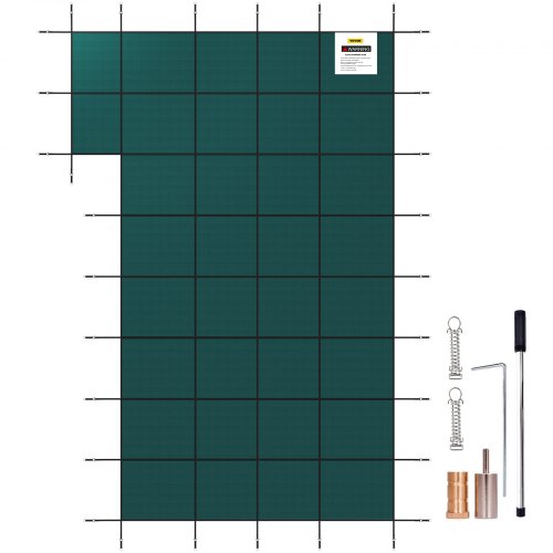 VEVOR Inground Pool Safety Cover, Fits 20 ft x 40 ft Rectangular Winter Pool Cover with Right Step, Triple Stitched, High Strength Mesh PP, Good Rain Permeability, Installation Hardware Included