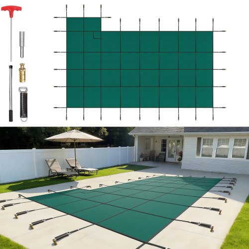 

VEVOR Inground Pool Safety Cover, 22 ft x 42 ft Rectangular Winter Pool Cover with Right Step, Triple Stitched, High Strength Mesh PP Material, Good Rain Permeability, Installation Hardware Included