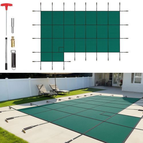 

VEVOR Inground Pool Safety Cover, 18 ft x 34 ft Rectangular Winter Pool Cover with Left Step, Triple Stitched, High Strength Mesh PP Material, Good Rain Permeability, Installation Hardware Included