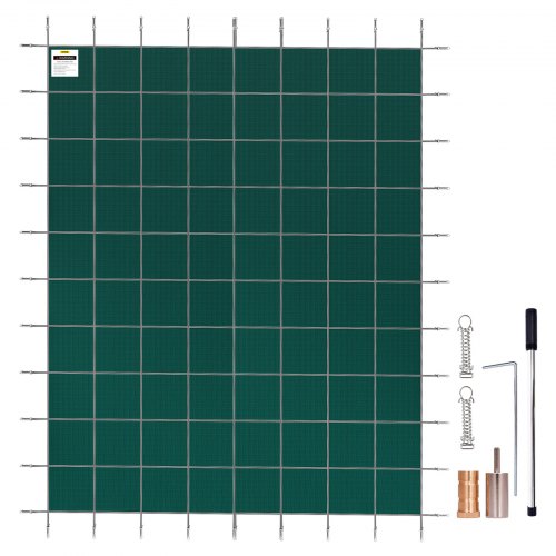 VEVOR Inground Pool Safety Cover, 14 ft x 26 ft Rectangular Winter Pool Cover, Triple Stitched, High Strength Mesh PP Material with Good Rain Permeability, Installation Hardware Included, Green