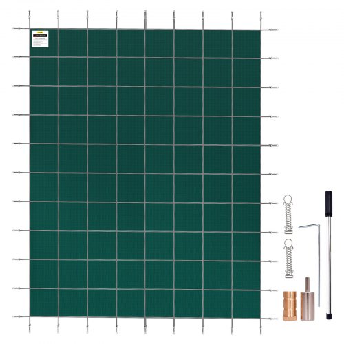 VEVOR Inground Pool Safety Cover, 16 ft x 30 ft Rectangular Winter Pool Cover, Triple Stitched, High Strength Mesh PP Material with Good Rain Permeability, Installation Hardware Included, Green