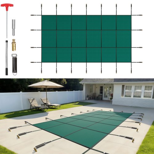 VEVOR Inground Pool Safety Cover, 16 ft x 30 ft Rectangular Winter Pool Cover, Triple Stitched, High Strength Mesh PP Material with Good Rain Permeabi