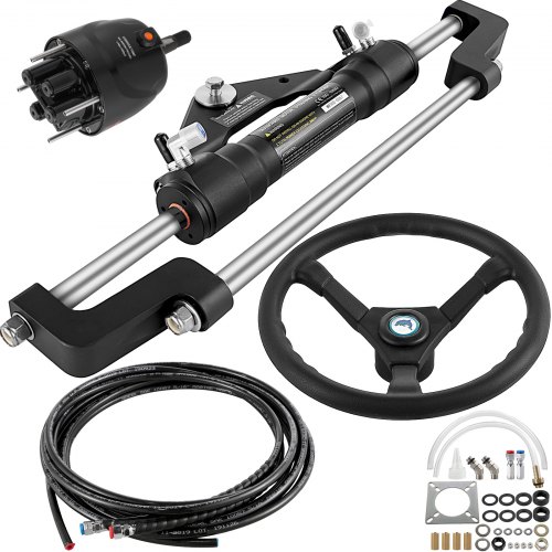 VEVOR Hydraulic Boat Steering Kit, 300HP Hydraulic Steering Kit Helm Pump, Cylinder, Wheel, 18 Feet Hose Hydraulic Steering Seal Kit, Corrosion-Resist