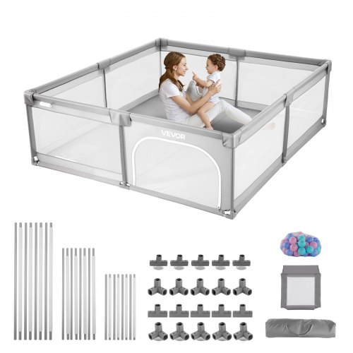 VEVOR Baby Playpen, 78.7″ x 58.7″ Large Toddlers Playpen, Indoor/Outdoor Baby Fence Play Yard with 50 Ocean Balls, Zippered Door & Breathable Mesh, No-Gap Safety Activity Center for Babies Toddlers YYEWSHLBYYEW6KXKV001V0