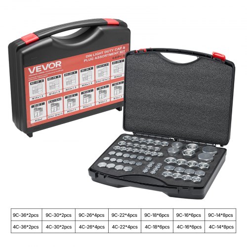 

64 PCS DIN Hydraulic Fitting Cap & Plug Assortment Adapter Kit Galvanized Set