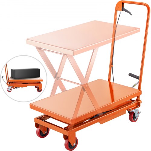 Hydraulic Scissor Cart Lift Table Cart 500LBS Manual Scissor Lift Table Orange