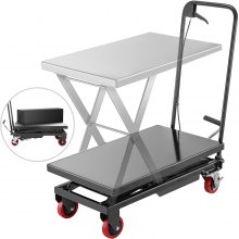 VEVOR Hydraulic Scissor 500LBS Capacity, Cart Lift Table Cart 28.5-Inch Lifting Height, Manual Scissor Lift Table w/ 4 Wheels and Foot Pump, Elevating Hydraulic Cart for Material Handling in Black