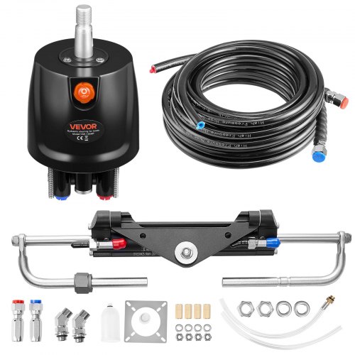 

VEVOR Hydraulic Steering Kit, 150 HP, Marine Boat Hydraulic Steering System, with 6.9 MPa/1000 psi Helm Pump, Two-Way Lock Cylinder, and 20ft High-Strength Hoses, for Single Station, Single-Engine Use