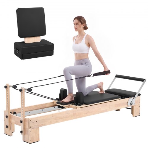 VEVOR Pilates Reformer 94" Pilates Machine 400 lbs Capacity Rubberwood, for Home Use and Gym Workout, with Jump Board, Springs, Sitting Box, and Adjustable Headerest, for Advanced Beginners Users