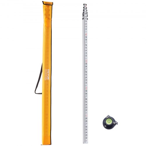 

VEVOR Aluminum Grade Rod, 25-Feet/10ths 6 Sections Telescopic Measuring Rod,Double-Sided Scale 1/10ft Leveling Rod Stick,Aluminum Alloy Survey Rod w/ Bubble Level &Carrying Bag for Houses,Walls,Floors