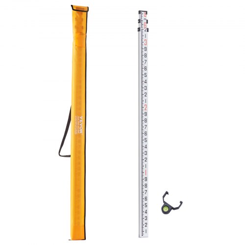 

VEVOR Aluminum Grade Rod, 9-Feet/10ths 3 Sections Telescopic Measuring Rod,Double-Sided Scale 1/10ft Leveling Rod Stick,Aluminum Alloy Survey Rod with Bubble Level&Carrying Bag for Houses,Walls,Floors