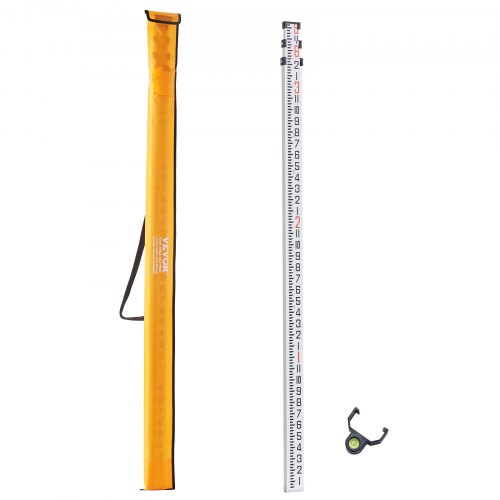 

VEVOR Aluminum Grade Rod, 9-Feet/8ths 3 Sections Telescopic Measuring Rod, Double-Sided Scale 1/8in Leveling Rod Stick,Aluminum Alloy Survey Rod with Bubble Level &Carrying Bag for Houses,Walls,Floors