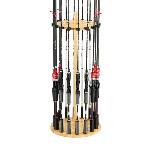 

VEVOR Fishing Rod Holders for 16 Fishing Poles, Wood Round Fishing Rods Rack for Garage Organization and Storage, Floor Stand Space-Saving Equipment, for Reels Gear Accessories, Gifts for Men