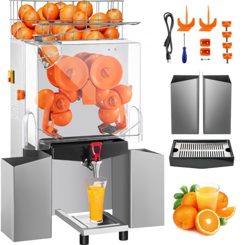 VEVOR Commercial Juicer Machine with Water Tap, 110V Juice Extractor, 120W Orange Squeezer, Orange Juice Machine for 25-35 Per Minute with Pull-Out Filter Box Acrylic Cover and Two Collecting Buckets