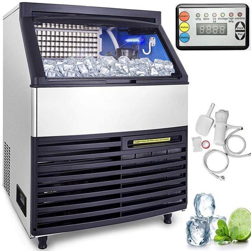 VEVOR 110V Commercial Ice Machine 265LBS/24H with 99LBS Bin, Clear Cube LED Panel, Stainless Steel, Air Cooling, ETL Approved