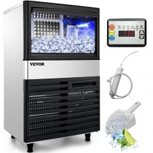 VEVOR 110V Commercial Ice Maker 110 LBS in 24 Hrs Stainless Steel with 44lbs Storage Capacity 40 Cubes Auto Clean for Bar Home Supermarkets, 110LBS in 24Hrs, Includes Scoop and Connection Hose