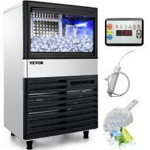 VEVOR Commercial Ice Maker Machine, 132 lbs/24h Stainless Steel Under Counter Ice Machine with 39 lbs Storage & LED Panel, Water Filter/Scoop Included, Making Clear Cube for Bar Office Coffee Shop