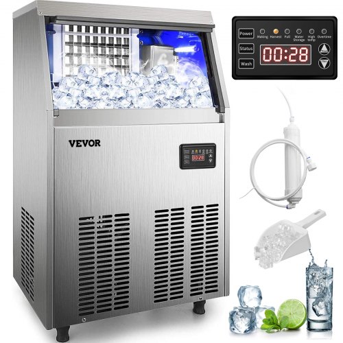 VEVOR 110V Commercial Ice Maker 110-120LBS/24H with 33LBS Bin, Full Heavy Duty Stainless Steel Construction, Automatic Operation