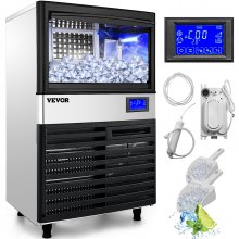 VEVOR 110V Commercial ice Maker 132LBS/24H with 44LBS Bin and Electric Water Drain Pump, Clear Cube, Stainless Steel Construction, Auto Operation