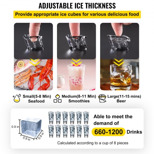 Ice Cube Maker Machine 70Kg/155Lbs Commercial One Key Clean 0.9"Cube Auto-alarm 