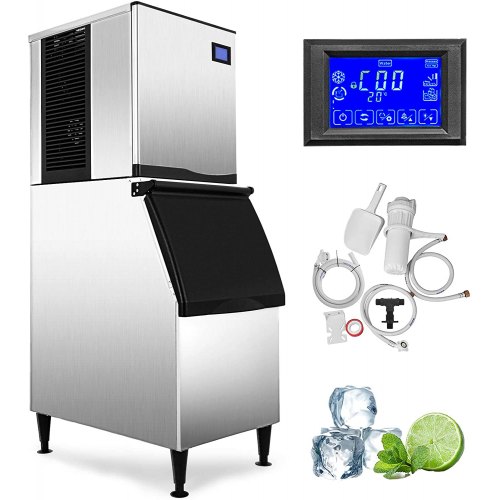 VEVOR 110V Commercial Ice Maker 400LBS/24H, 350LBS Large Storage Bin, ETL Approved, Clear Cube, Advanced LCD Panel, SECOP Compressor
