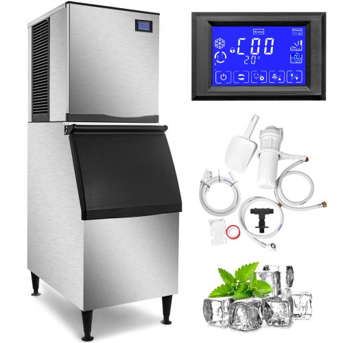 VEVOR 110V Commercial Ice Maker 550LBS/24H, 350LBS Large Storage Bin, ETL Approved, Clear Cube, Advanced LCD Panel, SECOP Compressor, Air Cooled