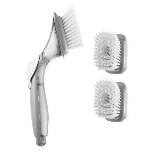 

Soap Dispensing Dish Brush Kitchen Scrub Brushes w/ Handle & 3 Brush Heads