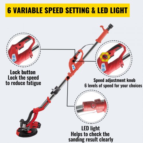 Electric Drywall Sander 850W Variable Speed w/Automatic Vacuum LED Light US 