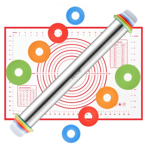 

Adjustable Rolling Pin Stainless Steel with Thickness Rings and Baking Mat