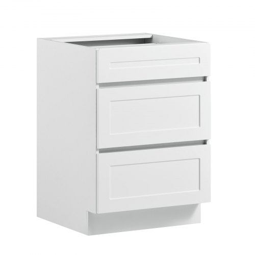 VEVOR White Shaker Base Cabinet Ready to Assemble, 24"W Unassembled Cabinet, 24" W x 24" D x 34.5" H, with 3 Drawers, Soft-Close Hardware, Fine Edge Banding, for Home, Office, and Laundry Room